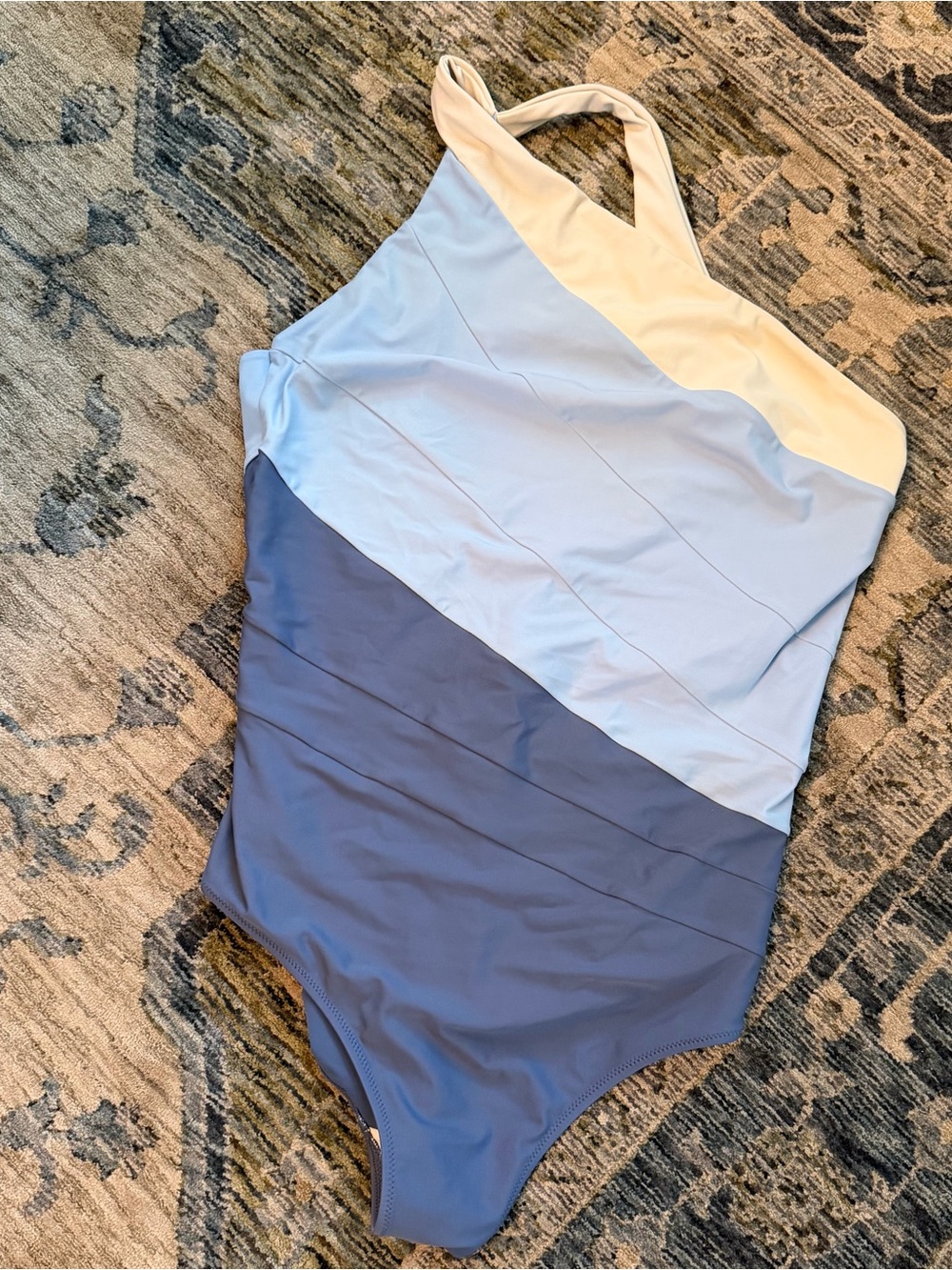 summersalt Women’s Colorblock One-Piece in Cream, Light Blue, and Slate Blue